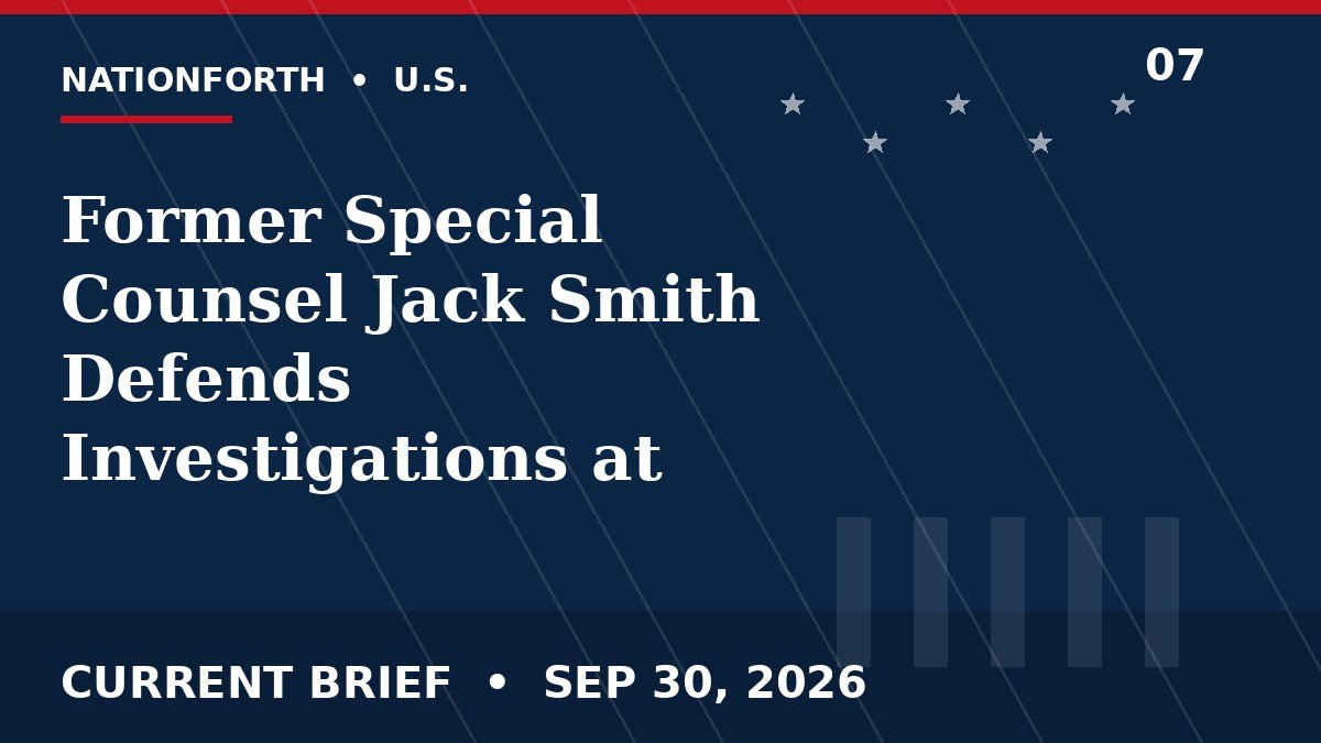 Former Special Counsel Jack Smith Defends Investigations at Senate Hearing